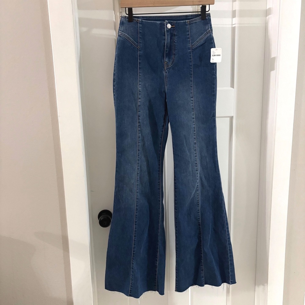 Free People Dark Wash High-Rise Wide Leg Jeans